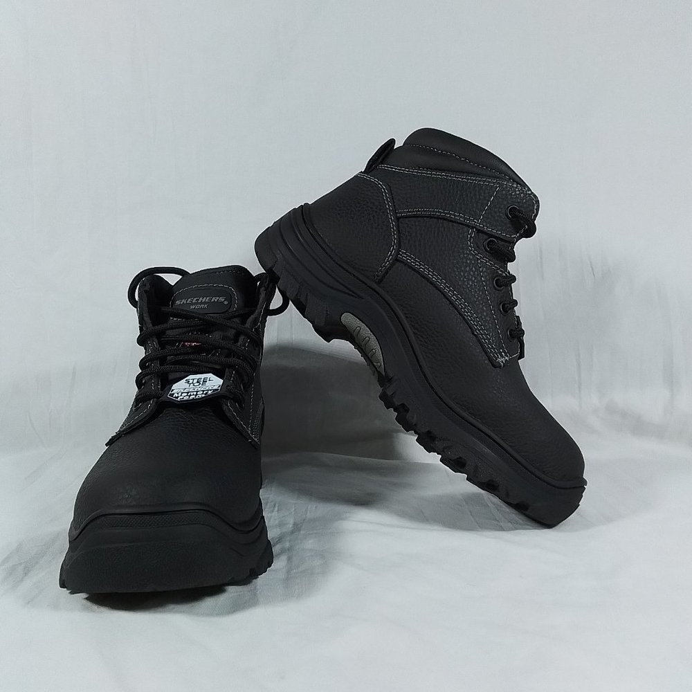 Skechers Work Men's Burgin-Tarlac Steel Toe Work Boots-Wide Fit-Sz 7.5-Black-NIB